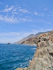 Fototapeta premium Seaside view to the beach Almáciga Beach (Playa de Almáciga) from the Roque de las Bodegas, Almáciga, Anaga Rural Park, Santa Cruz de Tenerife, Canary Islands, Spain