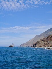 Seaside view to the beach Alm&aacute;ciga Beach (Playa de Alm&aacute;ciga) from the Roque de las Bodegas, Alm&aacute;ciga, Anaga Rural Park, Santa Cruz de Tenerife, Canary Islands, Spain