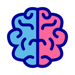 
Illustration depicting an icon of a human brain consisting of two halves, pink and blue.
