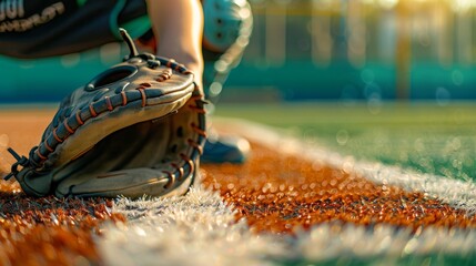 Catcher s protective gear close up  getting ready for pitch in summer olympic games