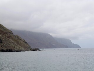 Seaside view to the beach Playa del Roque de las Bodegas and Roque de las Animas mountain from the Roque de las Bodegas, Alm&aacute;ciga, Anaga Rural Park, Santa Cruz de Tenerife, Canary Islands, Spain
