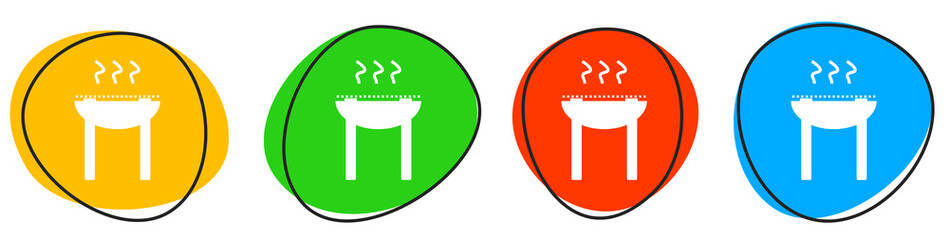 4 bunte Icons: Grill - Button Banner