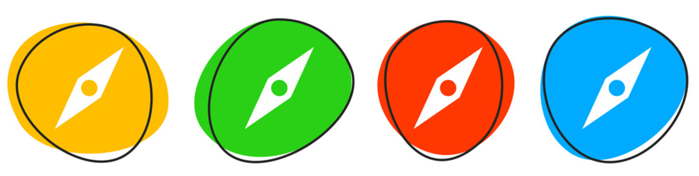 4 bunte Icons: Kompass - Button Banner