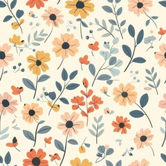 Seamless pattern with cute pastel flowers. Wild flowers in the meadow, pattern for bed linen, fabric.