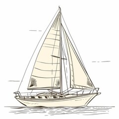 
Lineart yacht at sea. A simple sketch of a yacht for yachting. A small boat sails on the ocean. Decor for a sailors' club.