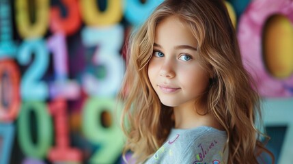 Fototapeta premium girl on the background of numbers. Selective focus