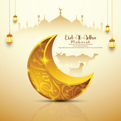 Creative Eid Al Adha Mubarak Greeting Card Colorful Luxury Islamic Background,  Eid Mubarak Social Media Post Design. © Mirazai