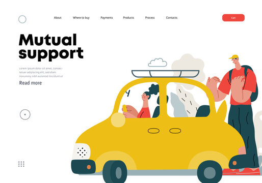 Mutual Support: Assistance in parking the car -modern flat vector concept illustration of man assisting woman with parallel parking A metaphor of voluntary collaborative exchanges of resource, service