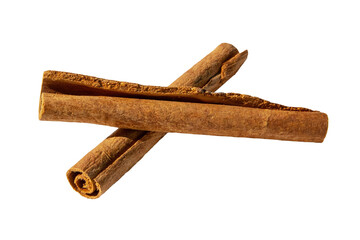 Cynamon, brązowa przyprawa. Na białym tle. 