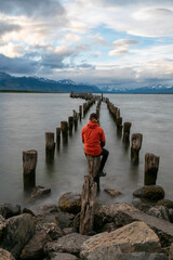 An abandoned pier in the sea near Peurto Natales in Chilean Patagonia - looking north.
