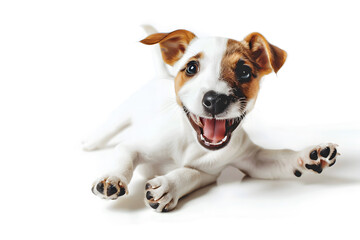 Adorable jack russell terrier lying cheerfully