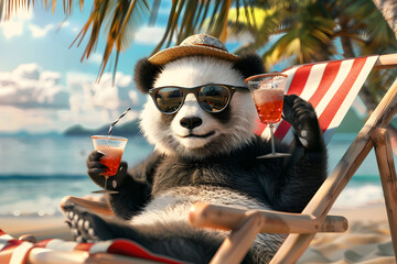 Summer relaxation: happy panda on vacation
