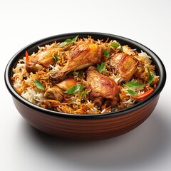 Chicken Biriyani in the bowl Realistic white background 