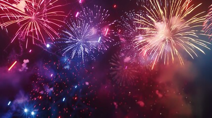 Colorful fireworks with bokeh effect on the black sky background