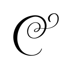 Vector calligraphy hand drawn letter C logo. Script font. Handwritten brush style