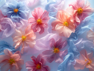 Plastic bags made from pastel flowers on a white background 