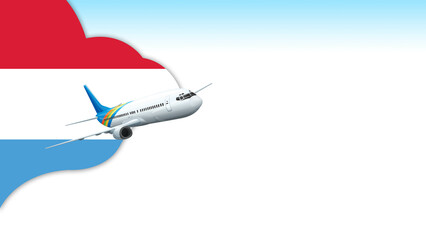 3d illustration plane with Luxembourg flag background for business and travel design