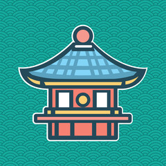 Obraz premium japanese temple sticker, cute vector, design element