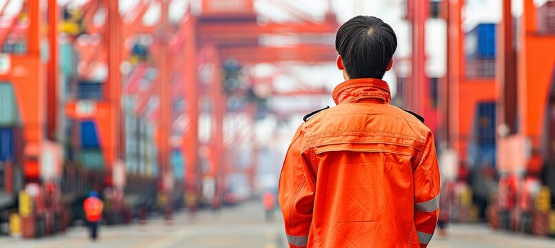 Industrial shipping terminal port manager supervising container shipment operations