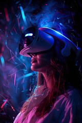 Fototapeta premium a woman in virtual reality glasses. selective focus