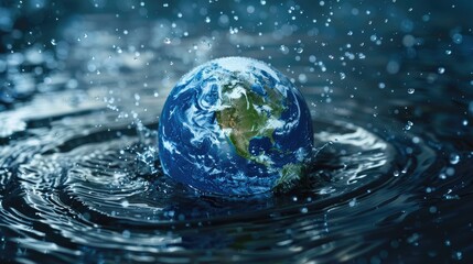 the globe falls into the water. selective focus