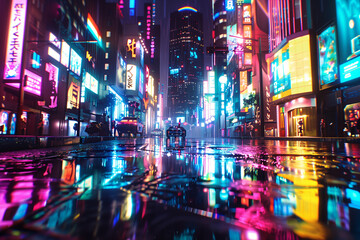 Sci fi cyberpunk modern city in neon lights	