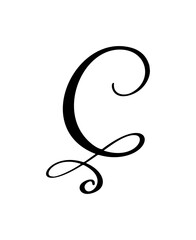 Vector calligraphy hand drawn letter C. Script font logo icon. Handwritten brush style