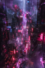 Sci fi cyberpunk modern city in neon lights	