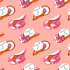 Retro seamless pattern with different cowgirl hats. Coquette core. Wild West fashion style vector for invitation, wrapping paper, packaging etc.