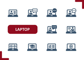 Laptop Icons. Computer, Streaming, Streamer, Online Course, Video Conference Icon