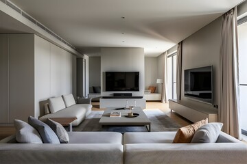 Tv in the front of sofa in modren house 