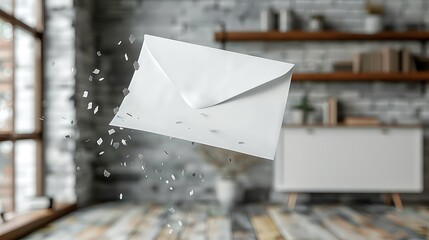 White letter and envelope flying in the air