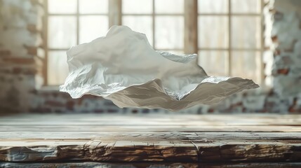 White crumpled paper flying in the air.