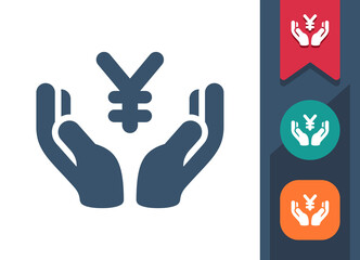 Fototapeta premium Hand, Yen, Yuan Icon. Donation, Buy, Pay, Loan