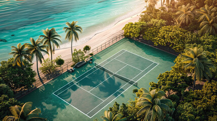 Tennis court surrounded by palms