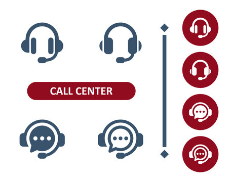 Call center icons. Customer service, customer support, headset, headphones, chat bubble, speech bubble icon