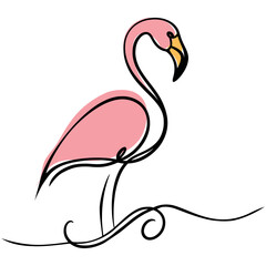 Flamingo in one line. Logo, Vector illustration.