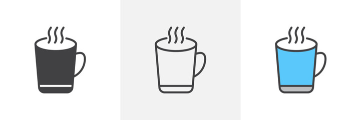 Hot Coffee Mug Icon Set. Vector Icons for Tea and Morning Beverages.