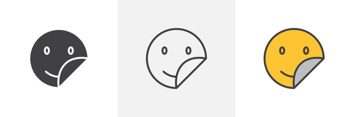 Sticker icon set. Adhesive label vector symbol. Peel-off sticker sign. Round sticky icon.