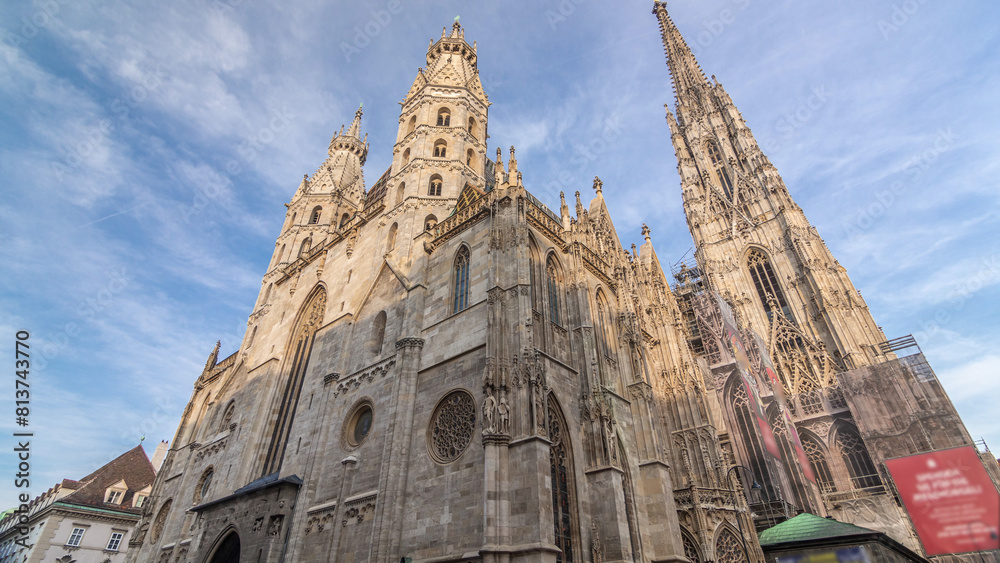 Wall mural St. Stephen's Cathedral timelapse hyperlapse, the mother church of Roman Catholic Archdiocese of Vienna, Austria