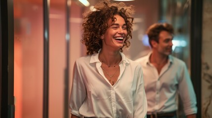 Fototapeta premium Woman Enjoying Evening City Walk