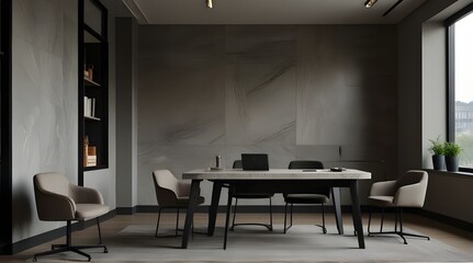 Fototapeta premium Stylish office interior with table and chairs, ceo workplace near window.