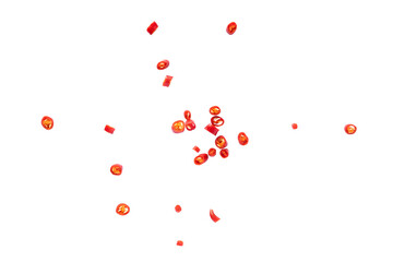 Top view of chili slices on an isolated white background