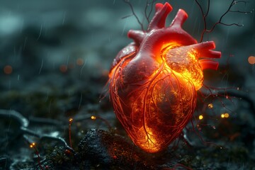 Human heart with blood vessels.