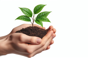 eco earth day concept. hand holding young plant isolated on a white background