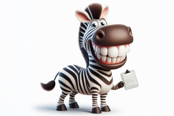 Obraz premium funny Zebra with a big smile and big teeth on a white background