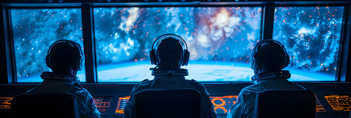 Spacecraft Simulation Training: Space Engineers Preparing for Real World space Mission Challenges   Photo Realistic Concept for Adobe Stock