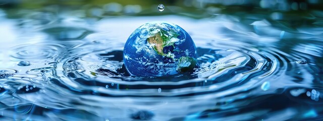 the globe falls into the water. selective focus