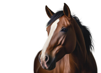 Horse face on isolated transparent background PNG. Beautiful horse a on white background with space for text. Space for copying. Stallion brown. Concept animals. Social media, presentation, website