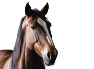 Horse face on isolated transparent background PNG. Beautiful horse a on white background with space for text. Space for copying. Stallion brown. Concept animals. Social media, presentation, website